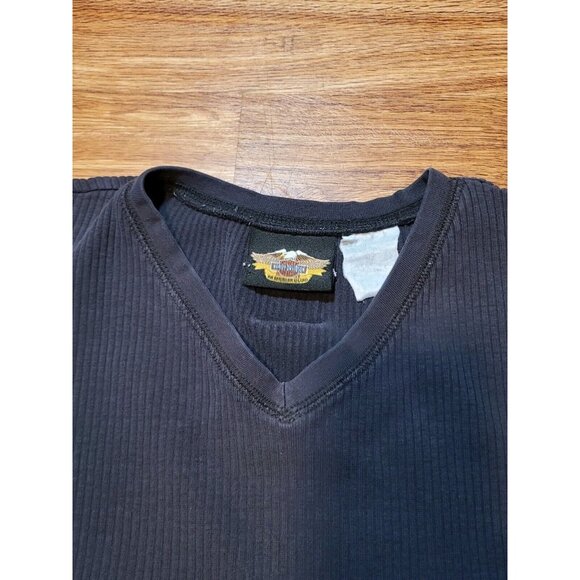 Vtge Harley Davidson Black Ribbed V Neck Womans Top Size Small? - Picture 2 of 5